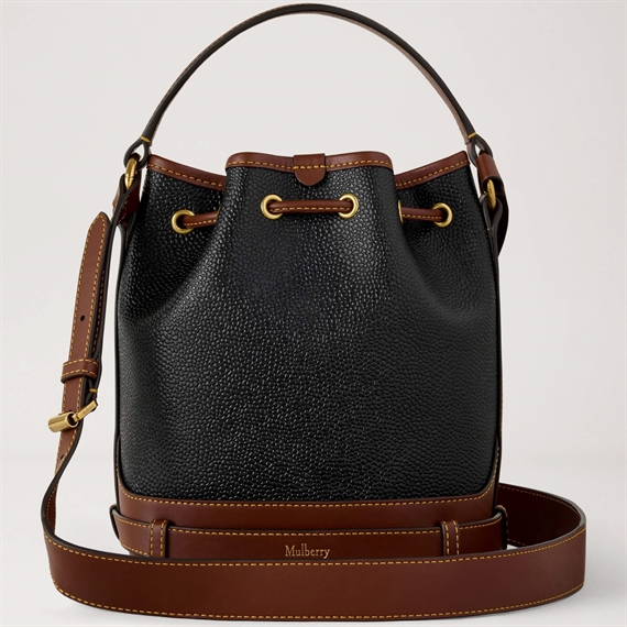Mulberry Small Buckled Bucket Scotchgrain Black Cognac